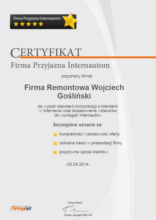 Wojciech-Goslinski-opinie-firma-remontowa-certyfikat-firma-przyjazna-internautom